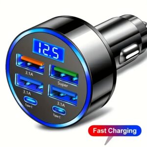 [Fast Charging PD QC3.0] 2PD 4USB Car Charger With Fast Charging PD QC3.0, 30 Minutes Full 60% - Universal, Stable And Fast Charging For Multiple Devices, Car Phone Charger, Car Charging Station | Modern Charging Station | Durable Charging Station, Without Battery