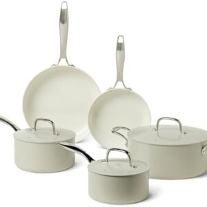 Amazon Basics Ceramic Nonstick Cookware, 8-Piece Set of Pots and Pans, Dishwasher and Oven-Safe, All Cooktop Induction Friendly, Linen Gray : Patio, Lawn & Garden