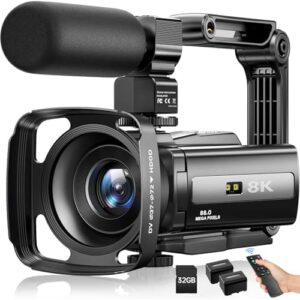 8K Video Camera Camcorder 88MP UHD WiFi Vlogging Cameras for YouTube 18X Digital Zoom IR Night Vision 3.0''Touch Screen Camera with 32GB Card, Microphone, Stabilizer, Lens Hood, Remote, Batteries : Electronics