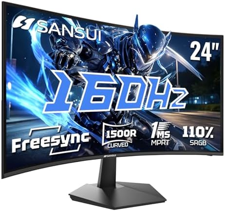 SANSUI 24 Inch Curved 160Hz Gaming Monitor,1500R Curved Gaming Monitor FHD 1080P Computer Monitor,MPRT 1ms Fast VA Display,Freesync,HDR,3000:1, HDMI2.0,DP1.4, VESA Support(ES-G24C1L HDMI Cable Incl.) : Industrial & Scientific