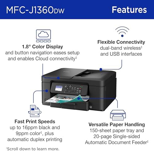 Brother Work Smart 1360 Wireless Color Inkjet All-in-One Printer with Automatic Duplex Printing and 1.8” Color Display | Includes Refresh Subscription Trial(1) (MFC-J1360DW) (Uses LC501 Series Inks) : Office Products - Image 4