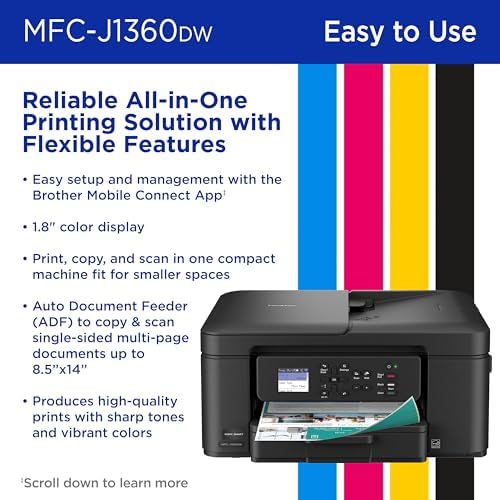 Brother Work Smart 1360 Wireless Color Inkjet All-in-One Printer with Automatic Duplex Printing and 1.8” Color Display | Includes Refresh Subscription Trial(1) (MFC-J1360DW) (Uses LC501 Series Inks) : Office Products - Image 6