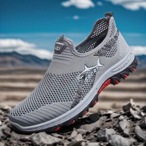 Men's Breathable Mesh Sports Sneakers, Easy-Wear Slip-On Shoes with Monochrome Fabric Upper, Rubber Sole, Round Toe Design, Low-Top Casual Athletic Footwear for Spring and Summer