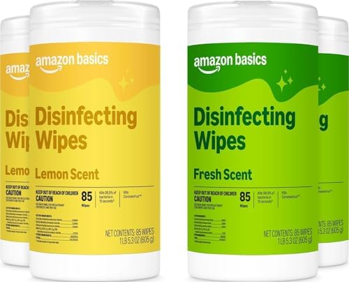 Amazon Basics Disinfecting Wipes, Lemon & Fresh Scent, Sanitizes, Cleans, Disinfects, Deodorizes, 340 Count (4 Packs of 85), Packaging May Vary : Health & Household
