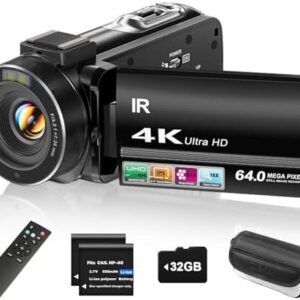 ZYDIIE 4K Video Camera Camcorder UHD 64MP Vlogging Camera for YouTube 18x Digital Zoom 3" 270° Rotation IPS Touchscreen Video Camcorder with Night Vision, Remote Control, 32GB Card, 2 Batteries : Electronics