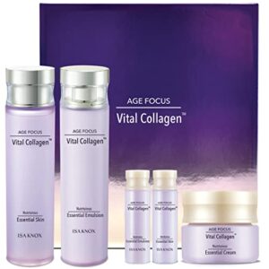 ISA KNOX AGE FOCUS VITAL COLLAGEN SKINCARE GIFT SET (370ml / 12.51 Fl Oz) - Korean Luxury Premium High-end Skin Toner, Emulsion Lotion, Cream by LG BEAUTY. Hydrolyzed Collagen, : Beauty & Personal Care