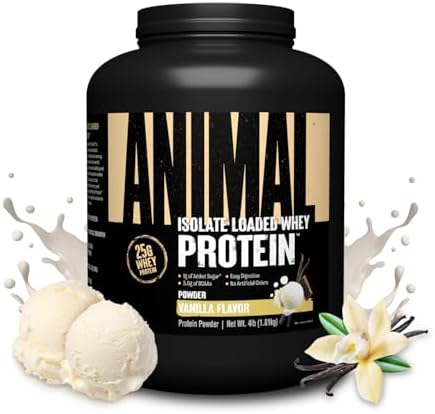 Animal Whey Isolate Protein Powder - Loaded for Pre & Post Workout Muscle Builder and Recovery with Digestive Enzymes for Men & Women - 25g Protein, Great Taste, Low Sugar - Vanilla 4 lbs : Health & Household