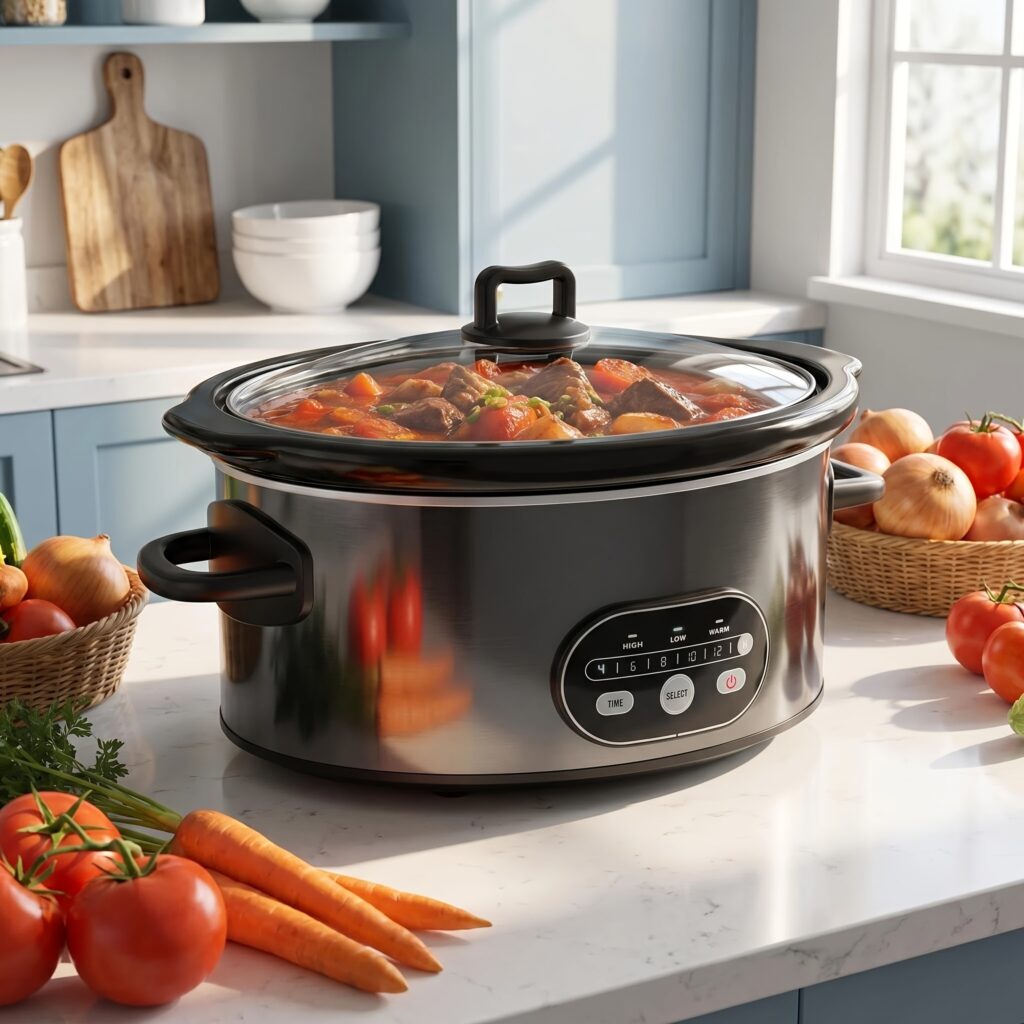 6/8 Quart Slow Cooker with Ceramic Nonstick Stoneware Pot & Tempered Glass Lid, Programmable Multi-Cooker Suitable for Dishwasher Pot, 3-Temperature Settings, Tangle-Free Cord, Plug for Appliance (Oval)