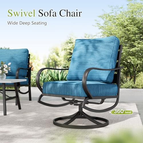 Sophia & William Patio Furniture Sets for 9 with 45" Gas Fire Pit Table Outdoor Conversation Sets, 2xSofa Chairs, 2xSwivel Cushion Chairs, 1x3-Seat Sofa, 2xOttomans for Porch Poolside Peacock Blue : Patio, Lawn & Garden - Image 9