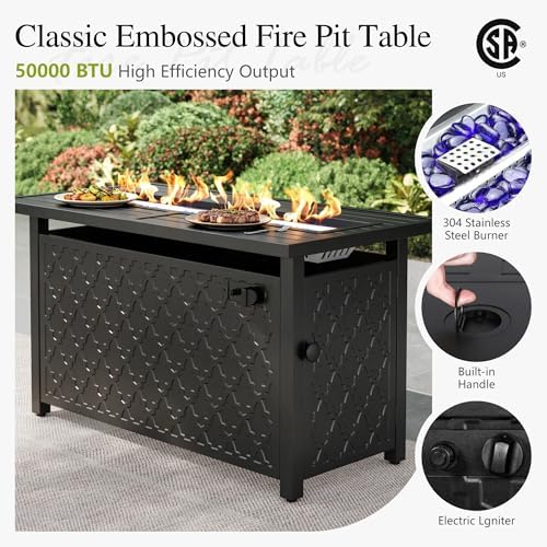 Sophia & William Patio Furniture Sets for 9 with 45" Gas Fire Pit Table Outdoor Conversation Sets, 2xSofa Chairs, 2xSwivel Cushion Chairs, 1x3-Seat Sofa, 2xOttomans for Porch Poolside Peacock Blue : Patio, Lawn & Garden - Image 8