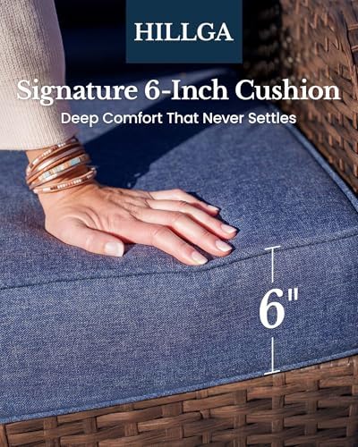 HILLGA 7-Piece Luxury Patio Furniture Set with 6" Thick Cushions, Weather-Resistant Wicker High Back Swivel Rocker Chairs, Senior-Friendly Outdoor Sofa Set for Large Deck, Yard and Poolside, Blue(V2) : Patio, Lawn & Garden - Image 2