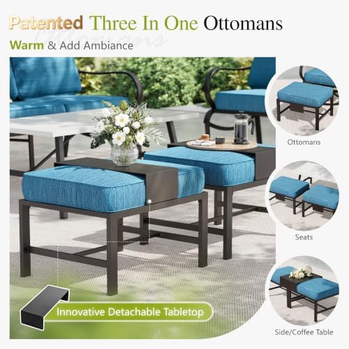 Sophia & William Patio Furniture Sets for 9 with 45" Gas Fire Pit Table Outdoor Conversation Sets, 2xSofa Chairs, 2xSwivel Cushion Chairs, 1x3-Seat Sofa, 2xOttomans for Porch Poolside Peacock Blue : Patio, Lawn & Garden - Image 6