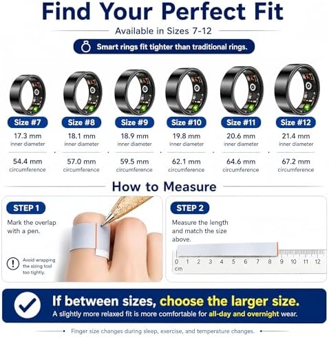 Aoyool Smart Ring Health & Fitness Tracker for Men & Women, Heart Rate, SPO₂, Sleep & Activity Monitoring, IP68 Waterproof, Long Battery Life, Family Care Mode, No Subscription Fee (Black, 12) : Sports & Outdoors - Image 2
