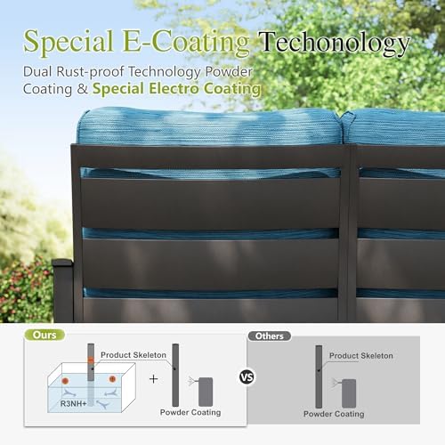 Sophia & William Patio Furniture Sets for 9 with 45" Gas Fire Pit Table Outdoor Conversation Sets, 2xSofa Chairs, 2xSwivel Cushion Chairs, 1x3-Seat Sofa, 2xOttomans for Porch Poolside Peacock Blue : Patio, Lawn & Garden - Image 5