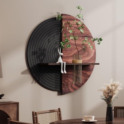 3D Textured Round Abstract Wall Art Decor With Shelf, Modern Minimalist Geometric Black Brown Artwork for Walls, Circle Sandstone Texture Wall Decor for Living Room, Hallway, Kitchen, Bedroom, Office: Posters & Prints - Image 5