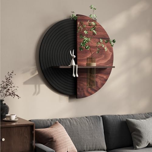 3D Textured Round Abstract Wall Art Decor With Shelf, Modern Minimalist Geometric Black Brown Artwork for Walls, Circle Sandstone Texture Wall Decor for Living Room, Hallway, Kitchen, Bedroom, Office: Posters & Prints - Image 2