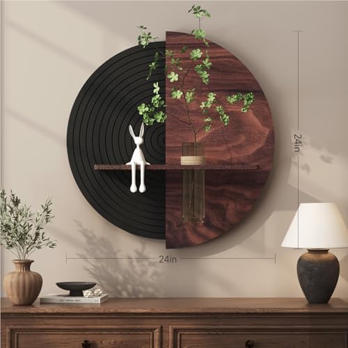 3D Textured Round Abstract Wall Art Decor With Shelf, Modern Minimalist Geometric Black Brown Artwork for Walls, Circle Sandstone Texture Wall Decor for Living Room, Hallway, Kitchen, Bedroom, Office: Posters & Prints - Image 4