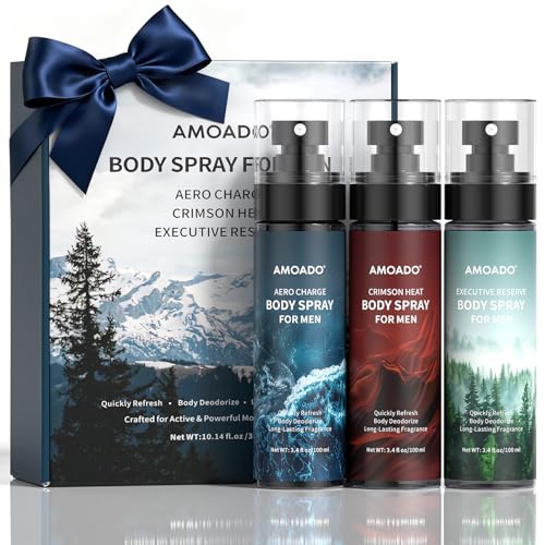 AMOADO Men’s Body Spray Set – Body Spray for Men,Deodorizing Body Mist Refreshing Spray, Aluminum-Free Cologne for Him, Oriental & Woody Scents,Each 3.4 fl oz : Beauty & Personal Care